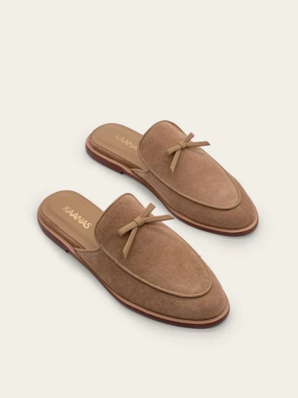 KAANAS PATT SUEDE MULE W/ PIPING IN NATURAL NWT